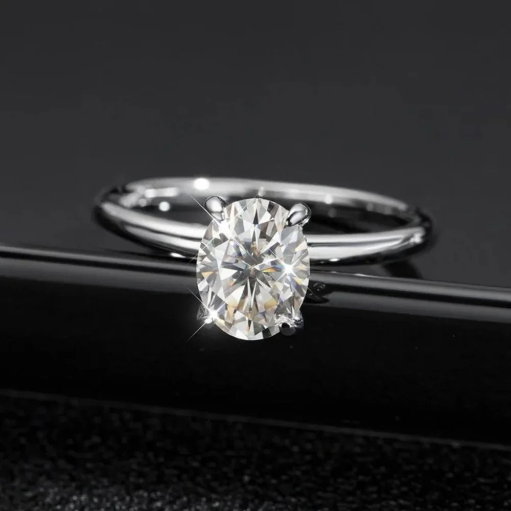 Certified 2ct. t.w. Moissanite Diamond Oval Hidden Halo Engagement Ring NEW